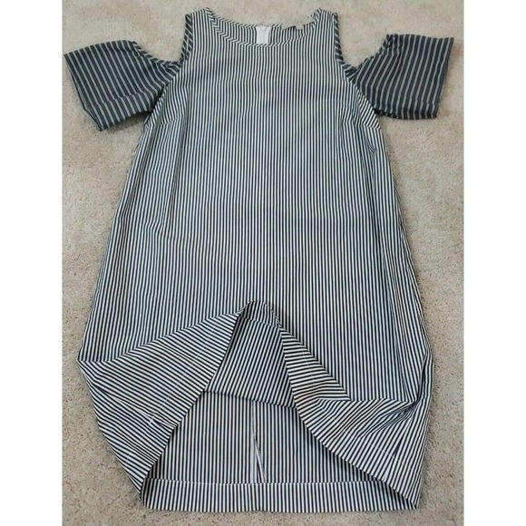 Ann Taylor LOFT~Dress 6~Gray Mixed Stripe Cotton Poplin Cold-Shoulder Mini Shift - Picture 10 of 12